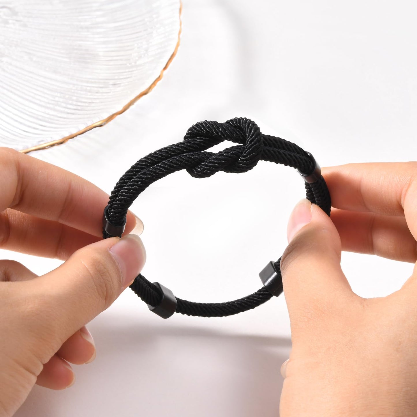Love Knot Bracelet Gifs for Boyfriend - Handmade Braided Cord Rope Bracelets for Men,Black String Bracelet with Infinity Knot Anniversary Birthday Gifts for Him Teen Boyfriend from Girlfriend