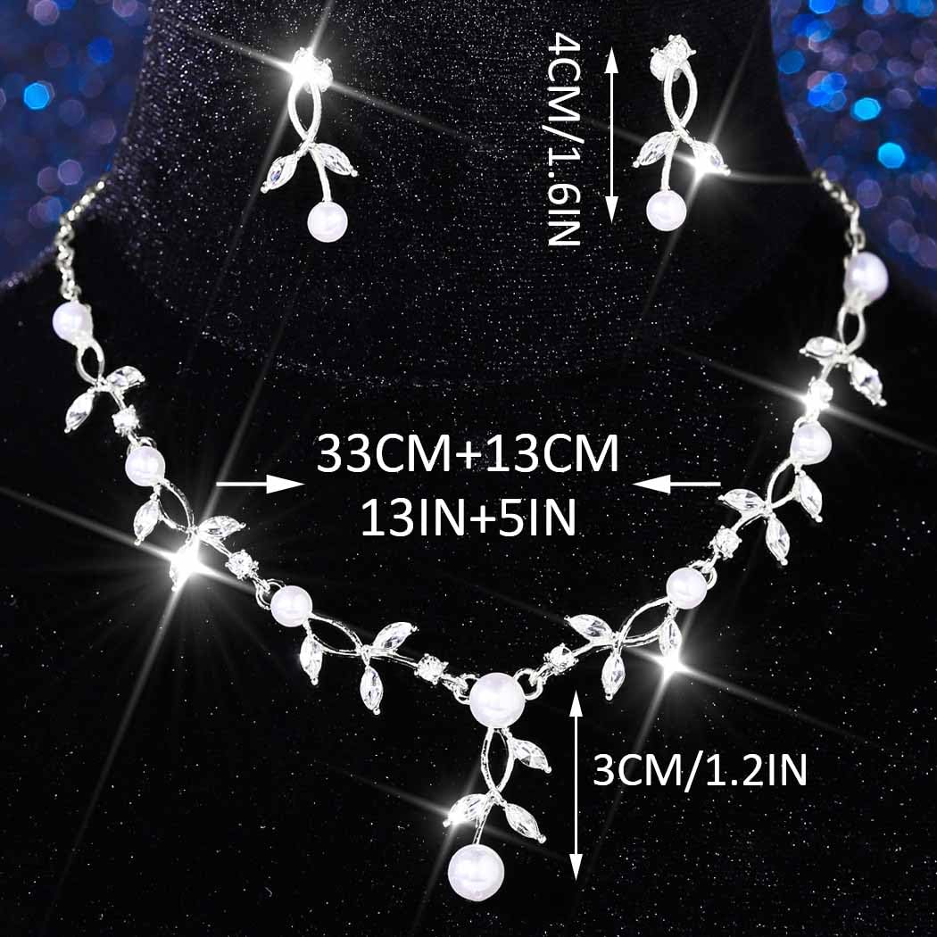 Unicra Silver Pearl Necklace Earrings Sets Rhinestone Bridal Wedding Jewelry Set Formal Prom Costume Jewelry Sets for Women and