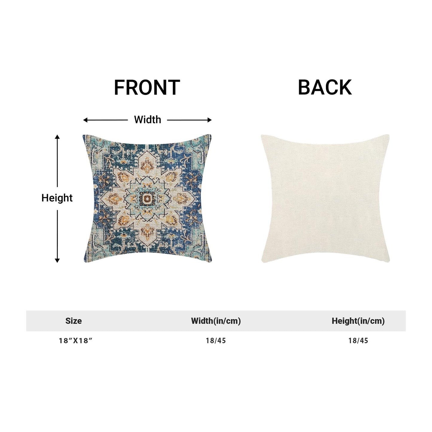 BETGINY Boho Pillow Covers 18x18, Blue and Teal Ethnic Design Outdoor Decorative Throw Pillows for Couch, Carpet Pattern Decor Cushion Cover 2 Pcs Farmhouse Linen Pillowcase for Bed Car Safa