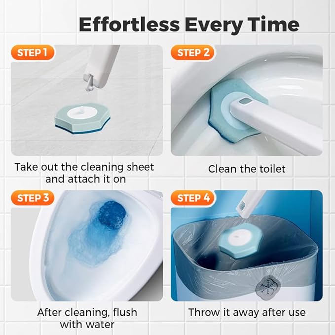 Disposable Toilet Cleaning System, 15.7'' Extended Handle Toilet Bowl Cleaner Wand, Wall Mounted Toilets Brush Holder & Refills Set, Toilets Cleaning Tool for Bathroom (56, Jasmine)