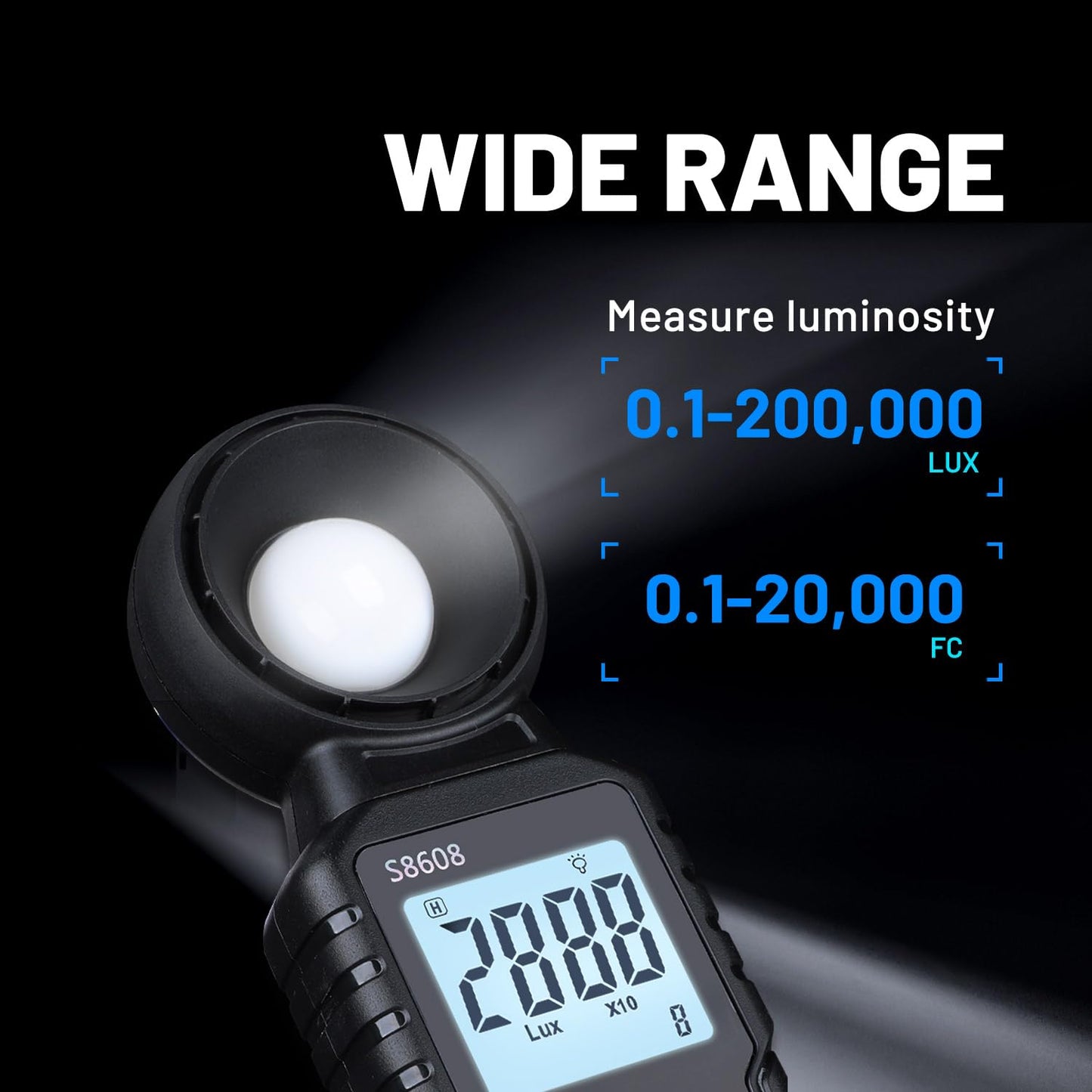 Mcbazel Digital Illuminance Light Meter, Photometer Light Intensity Sense Tester With Lcd Display,Lux Meter Range Up To 200,000