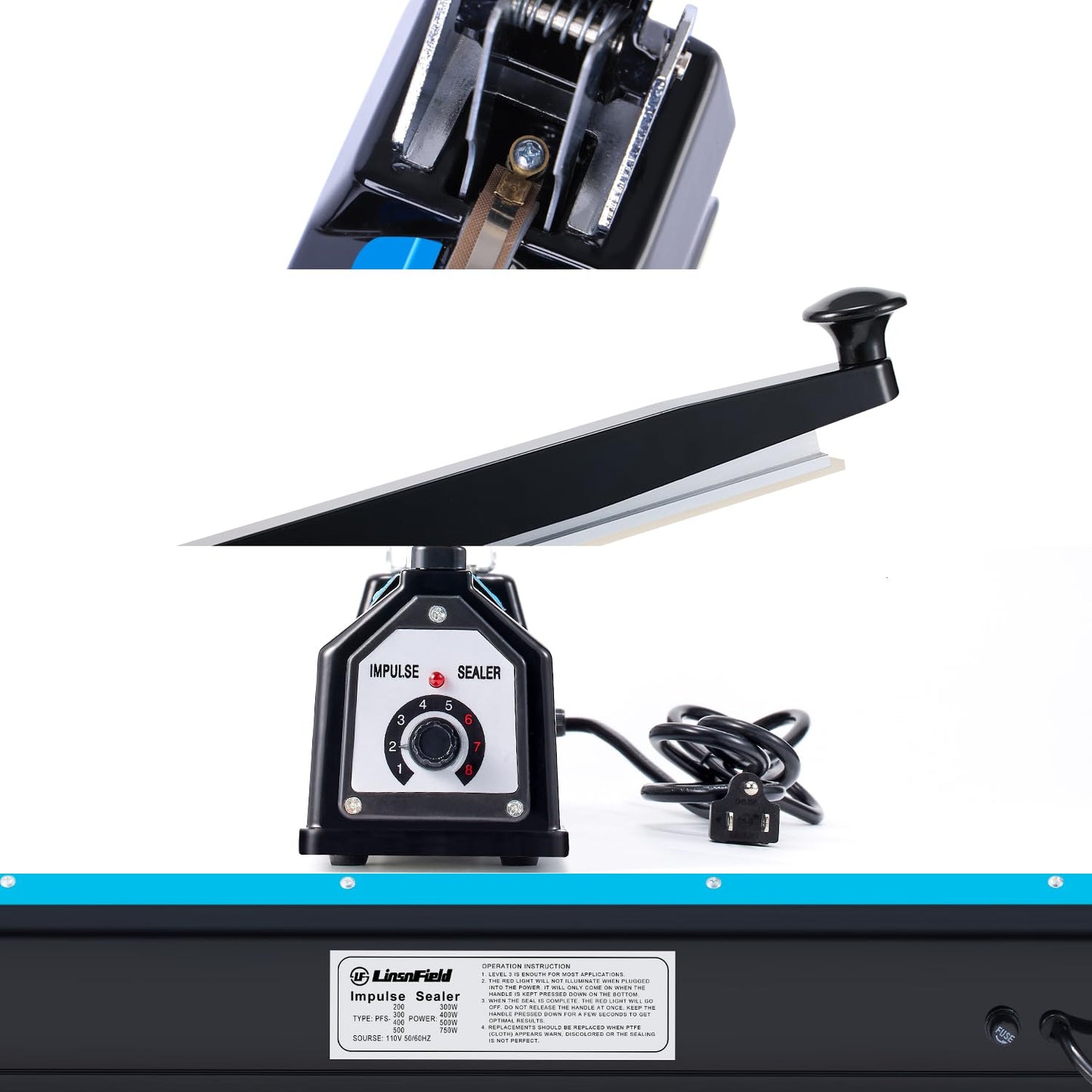 LinsnField Sealer Pro, 8-inch Impulse Heat Sealer, 2-mm Sealing Width Super Heavy Duty Bag Sealing Machine with Extra 2 Replacements,Black