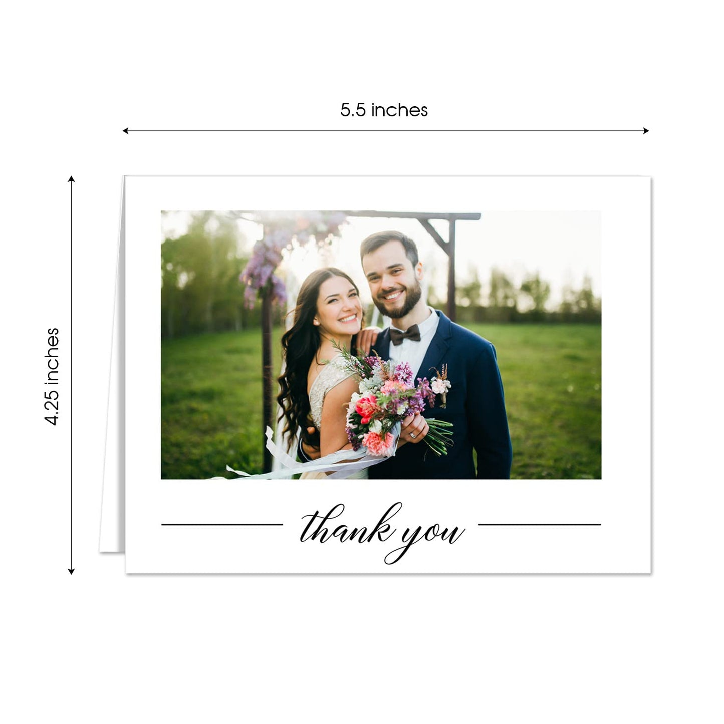 SBLABELS Personalized Simple Photo Thank You Cards / 100 Modern All Occasion Custom Bulk Thanks Note Cards With White Envelopes / 4 1/4" x 5 1/2" Wedding Anniversary Appreciation Greeting Cards