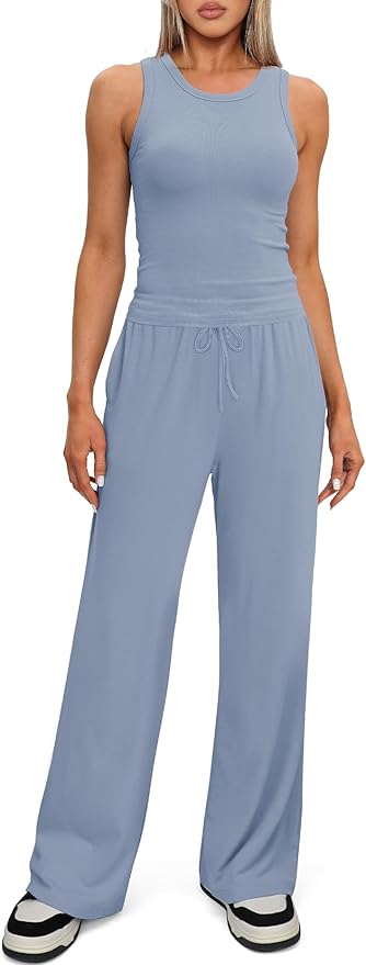 Darong Women's 2 Piece Outfits Lounge Sets Sleeveless Tank Tops Wide Leg Pants Sets Tracksuits Match Sets