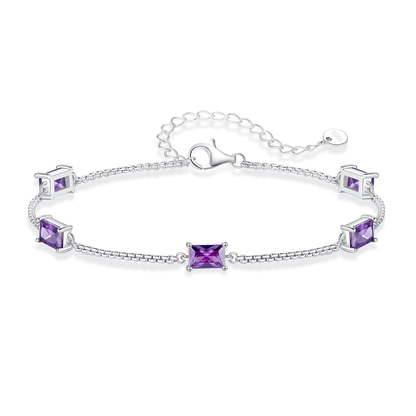 Lomantise Birthstone Bracelets for Women 925 Sterling Silver Dainty Simple Charm Link Bracelet, Birthday Anniversary Valentines Day Jewelry Gifts for Women Her Wife Mom