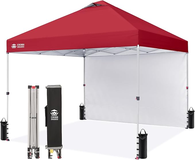 CROWN SHADES 10x10 Pop Up Canopy with 1 Side Wall - Beach Tent with One Push Setup - Outdoor Sun Shade for Events, Partie...