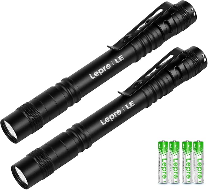 LE LED Pen Flashlights, Lightweight, Mini, Waterproof Pocket Flashlight with Clip, 2 Pack Small Flashlights for Inspectio...