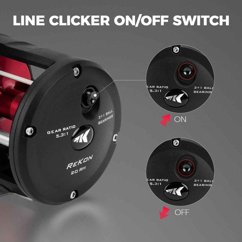 KastKing ReKon Line Counter Trolling Fishing Reel, Round Baitcasting Reels, Right Handed, Size 20