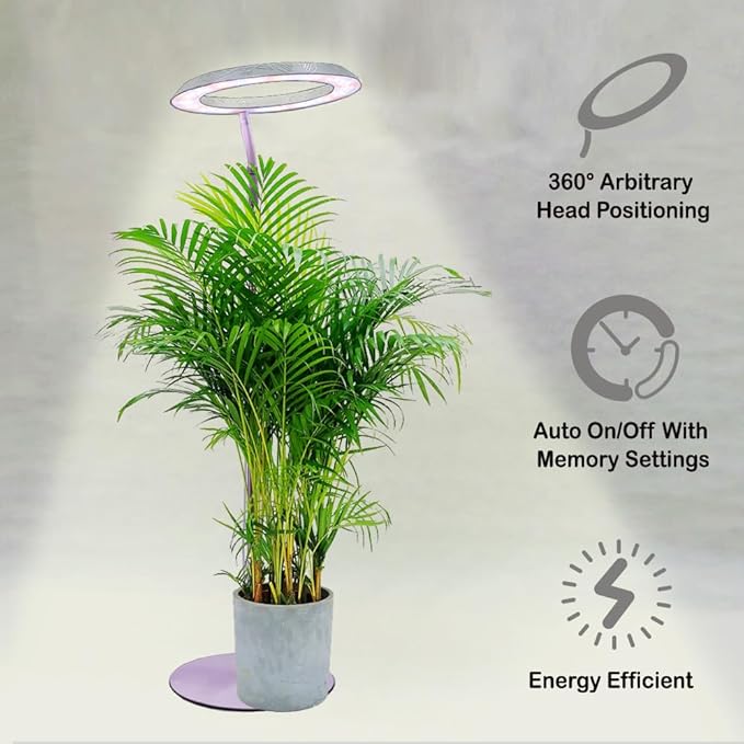 Qux 10” Halo Pro Grow Light,Full Spectrum LED Freestanting Plant Grow Lamp for Indoor Larger Plants with 3 Kind of Light Colors switchover & 10-Level Dimmable,Auto On Off Timing 4/8/12Hrs (Relief)
