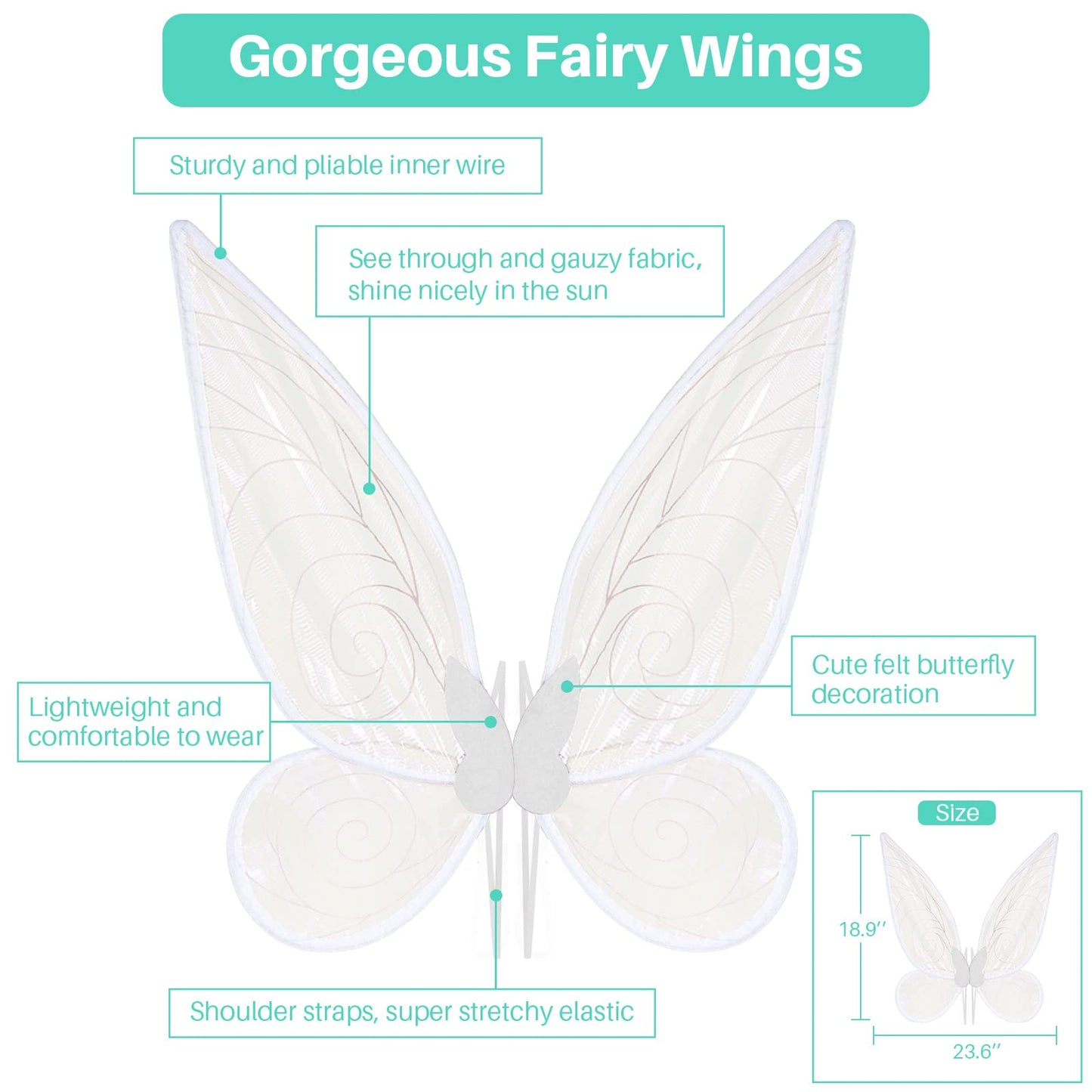 Vifcotlyp Fairy Wings, Fairy Wings for Adults Women Girls, Butterfly Wings for Women for Halloween Cosplay