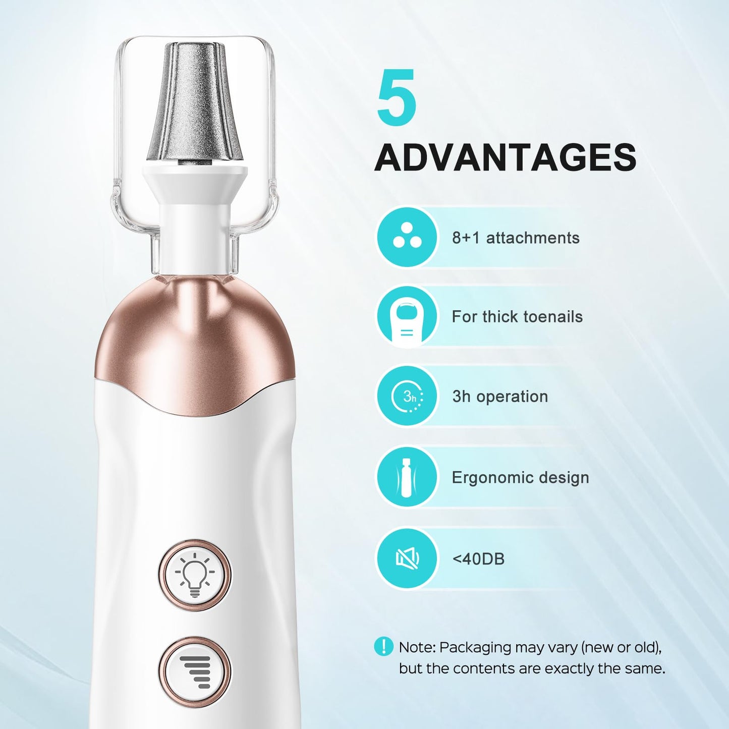 COSLUS Professional Manicure Pedicure Kit: 5 in 1 Electric Nail File Set Toenail Grinder, 5 Speed Cordless Nail Drill for Thick
