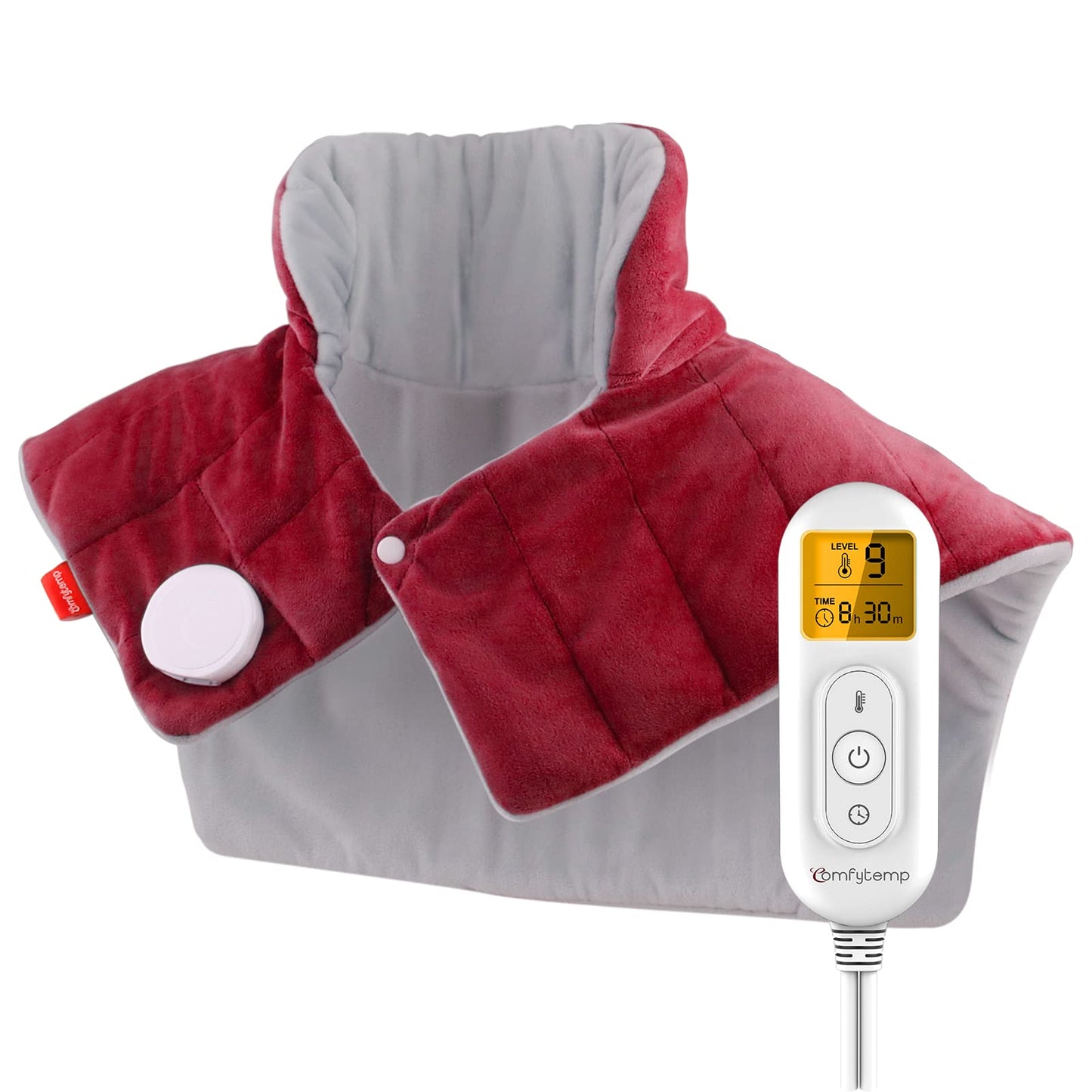 Heating Pad for Neck and Shoulders and Back, Comfytemp Weighted Electric Heat Pad for Warmth, 2.6lb Large Heated Wrap, 9 Heat Settings, 11 Auto-Off, Women Men Birthday Gifts Red