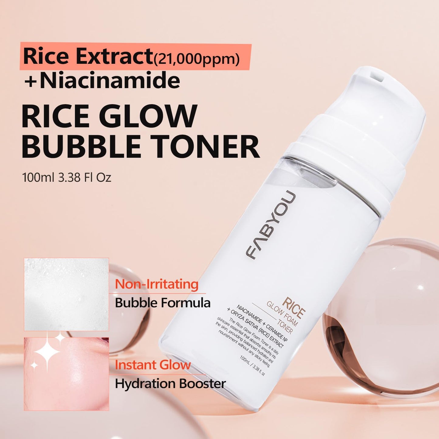 Rice Glow Bubble Toner 3.38 fl oz - Hydrating Milky Toner for Sensitive and Dry Skin, with Niacinamide and Rice Extract to Suppo