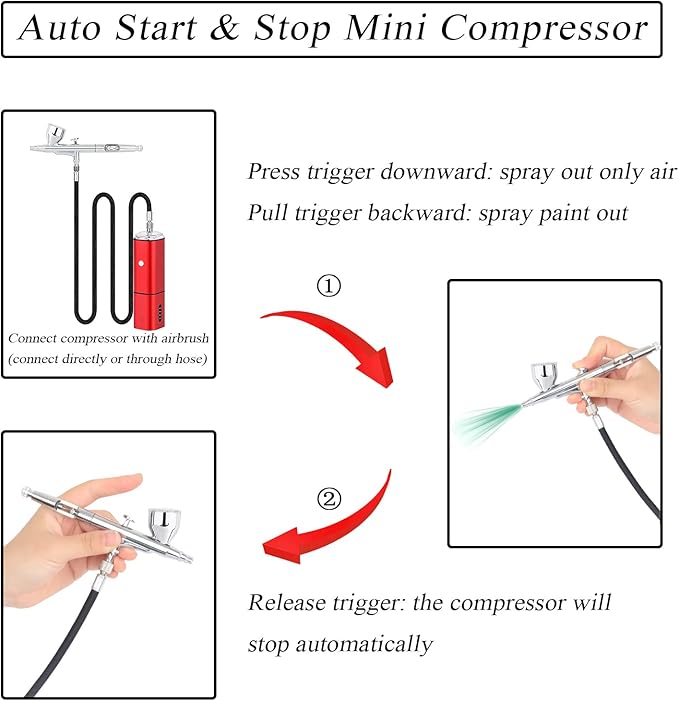 Casubaris Airbrush kit with Compressor Portable Cordless Airbrush kit,Rechargeable auto Stop Dual Action air Brush Pen,Match Different Airbrush Gun for Barbers Model Painting Nail Art Craft Makeup