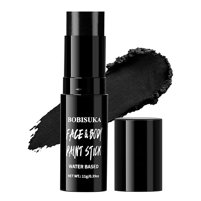 BOBISUKA Black Face & Body Paint Stick Water-Based Washable Face Paint Makeup Stick for Halloween Clown, Skeleton, Skull, Joker, Cosplay, SFX, Sports Eye Black & Costume Party