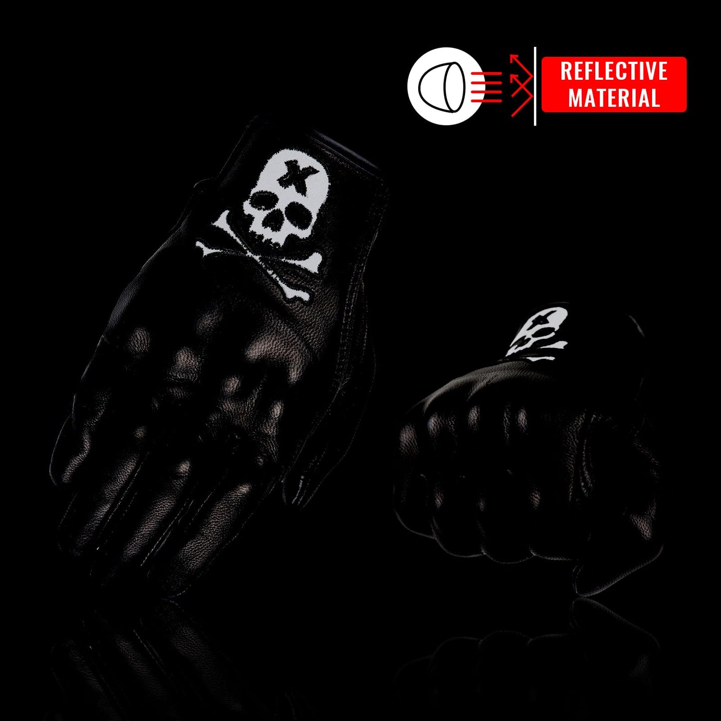 Keebik Goatskin Leather Motorcycle Motorbike Powersports Racing Gloves Reflective Skull Touchscreen for Men and Women Model
