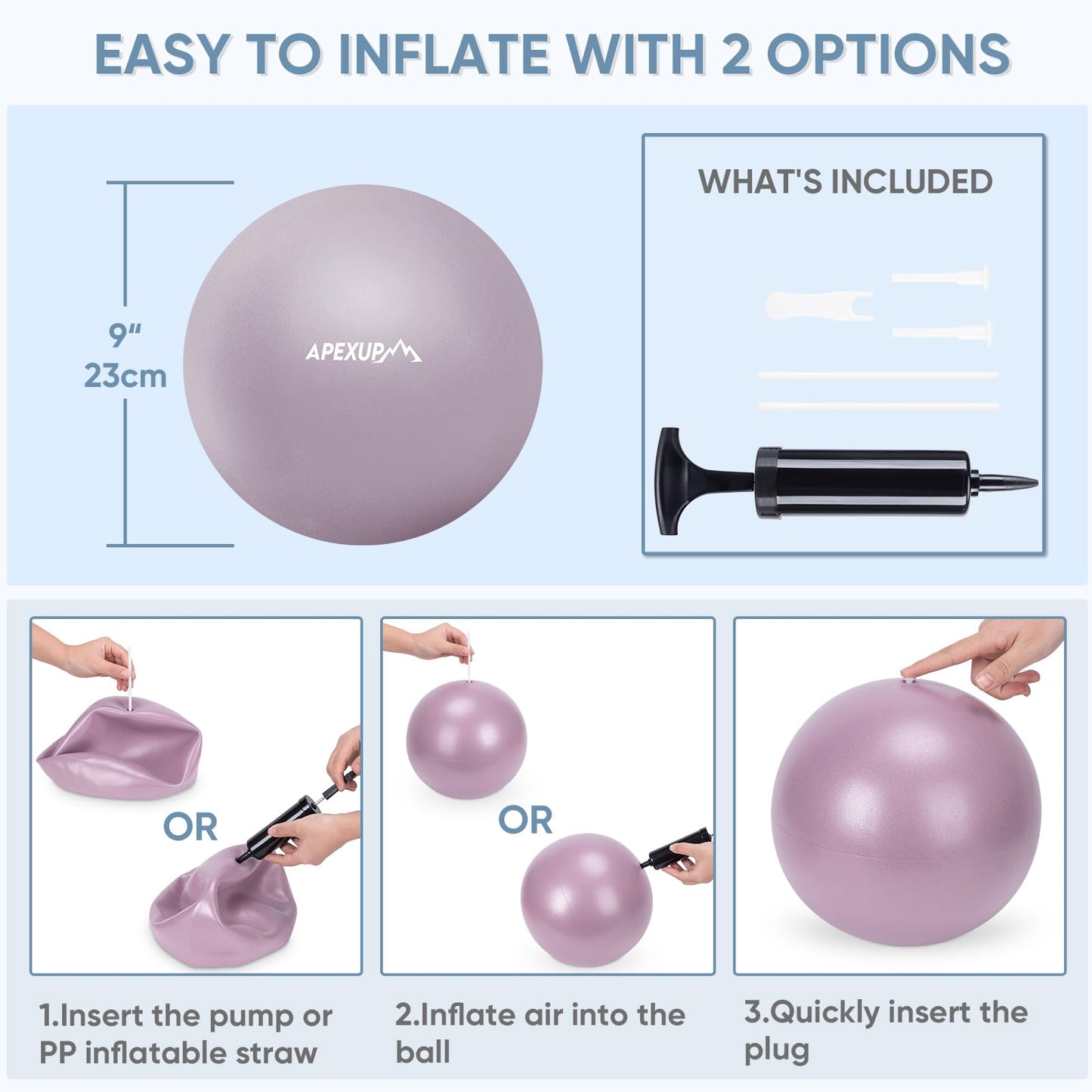 APEXUP Yoga Ball Exercise Ball, Heavy Duty Pilates Ball for Fitness, Balance, Core Workout, Physical Therapy (XXS (9") 23cm, Mauve)