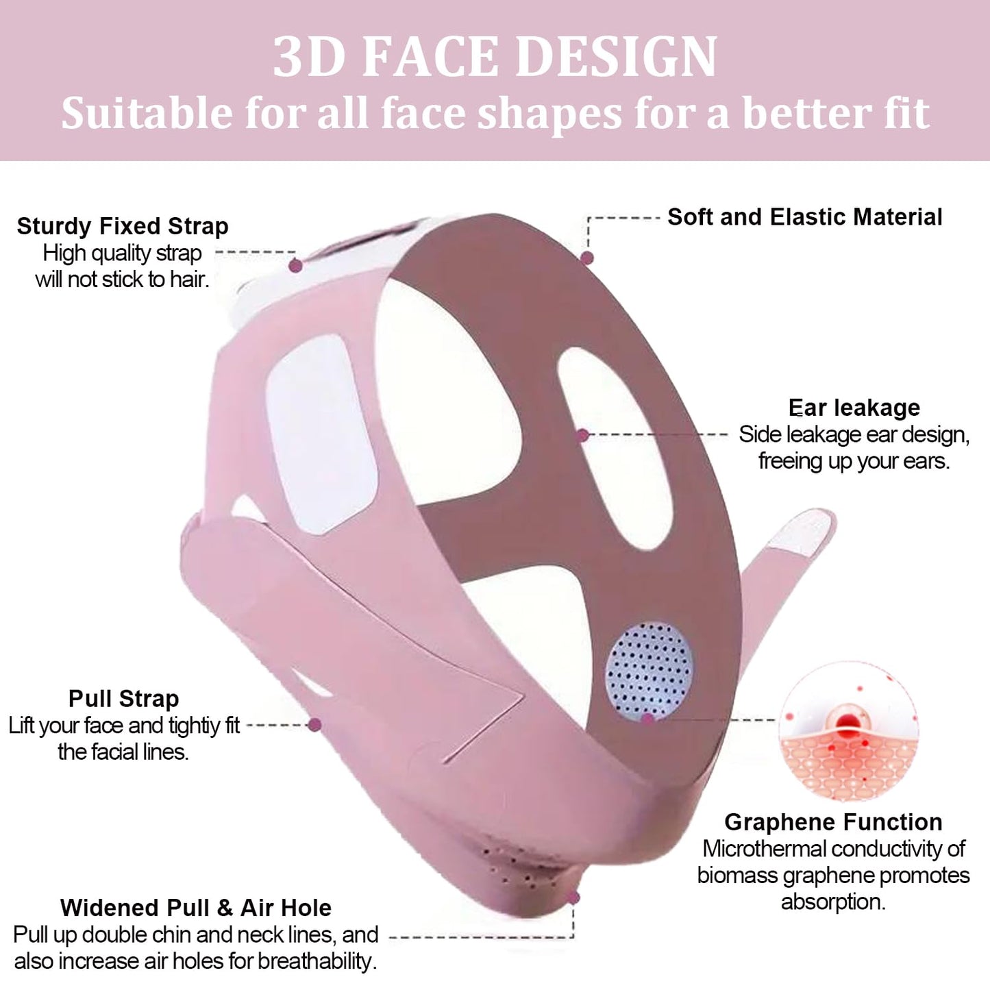 Labhairs Graphene V-Line Lifting Chin Strap - Reusable Face Mask for Double Chin, Jawline Shaper & Chin Up Patch - V-Shaped Belt