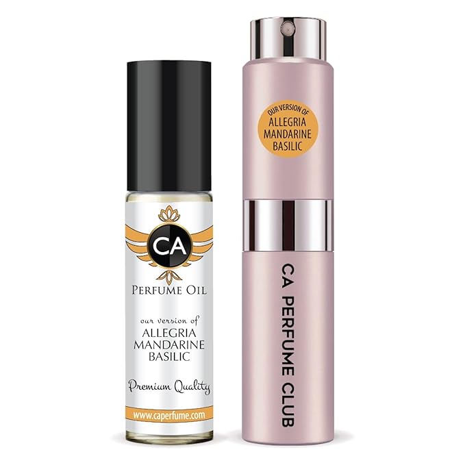 CA Perfume Duo Impression of Allegria Mandarine Basilic For Women Perfume Layering Set Long Lasting Travel Size EDP + Body Oil Roll-On Bottle 0.27 Fl Oz+0.33 Fl Oz