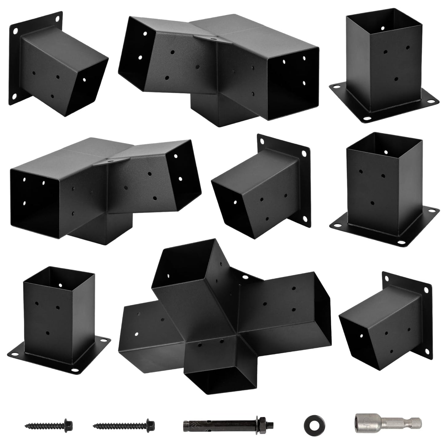 Pergola Kit, 15° 3-Way Slanted Roof Pergola Bracket Set, Roof Wall Mount Extension Bracket 4" x 4" (Actual 3.5" X 3.5") - Set 9