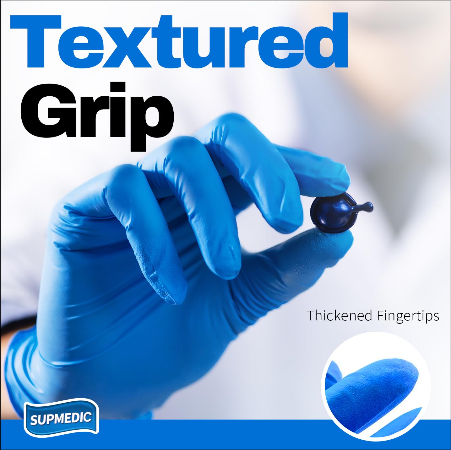 Supmedic Blue Nitrile Exam Gloves, 5 mil Powder-Free Chemo-Rated Food Safe Disposable Medical Glove, 100 Pcs (Medium)