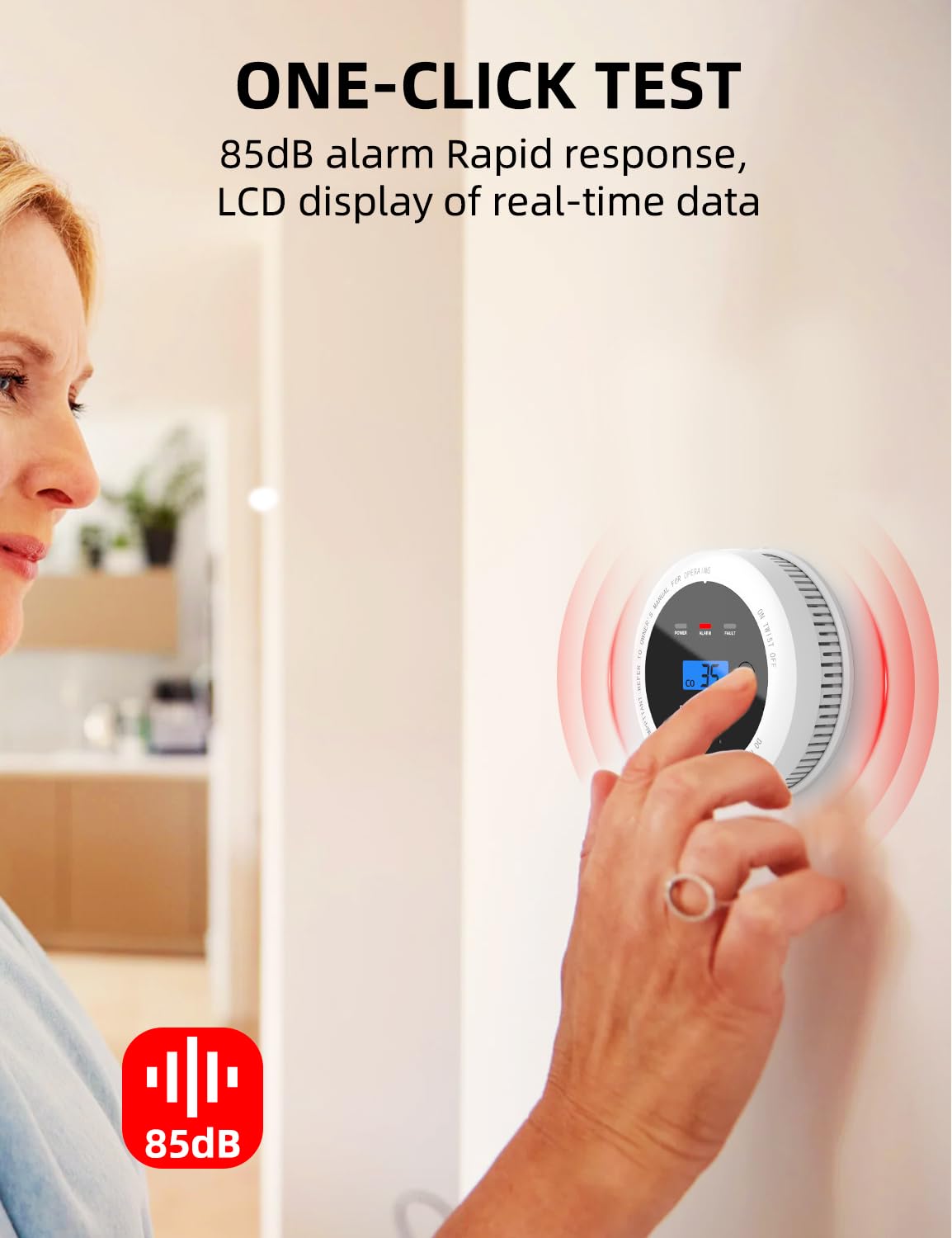 UxmCruxial Smoke Detector Carbon Monoxide Detector Combo, 2 in 1 Smoke and Carbon Monoxide Alarm with Display 85dB Alarm Replaceable Battery Fire Alarm CO Detector for Kitchen,2 Pcak