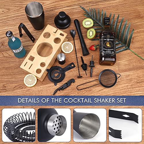 JNWINOG 11Pcs-Cocktail Shaker Set Black Bartending Kit 25oz Cocktail Bar Set Cocktail Mix Drink Making Kit Professional Ba...