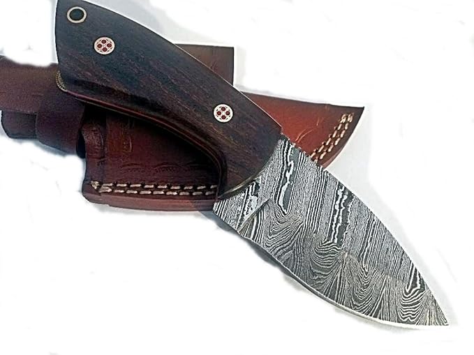 Handmade Damascus Steel Skinner Knife – Premium Survival Knife for Camping & Hiking with Beautiful Handcrafted Leather She...