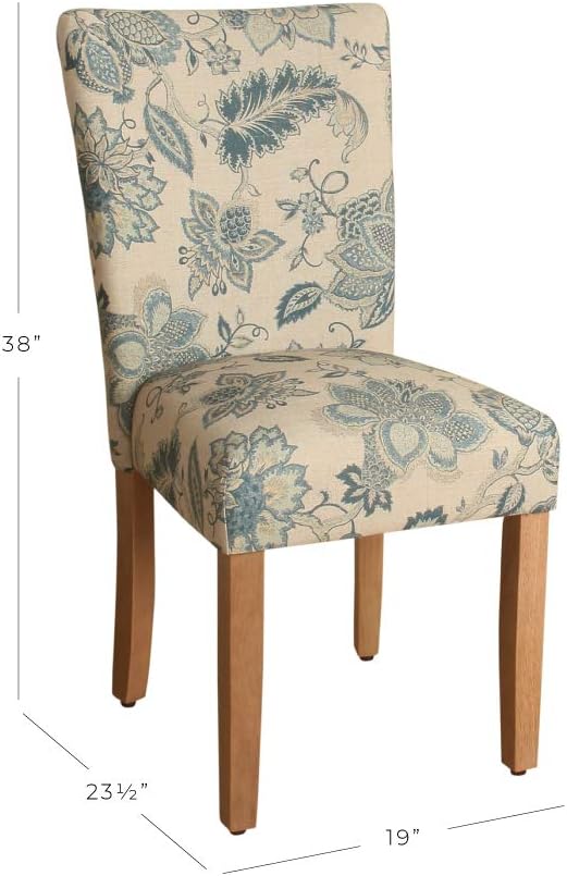 HomePop Parsons Classic Upholstered Accent Dining Chair, Set of 2, Blue Jacobean