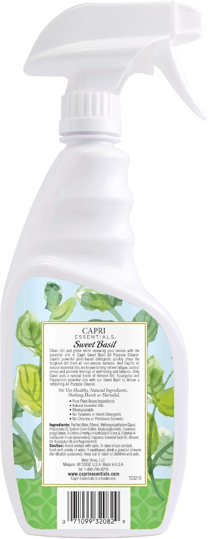 CAPRI ESSENTIALS All Purpose Cleaner, Natural Household Cleaning Supplies, Plant Based Kitchen Counter Surface Spray, Removes Dirt & Grime, Blend of Essential Oils, Sweet Basil 23 FL Oz (2 Pack)