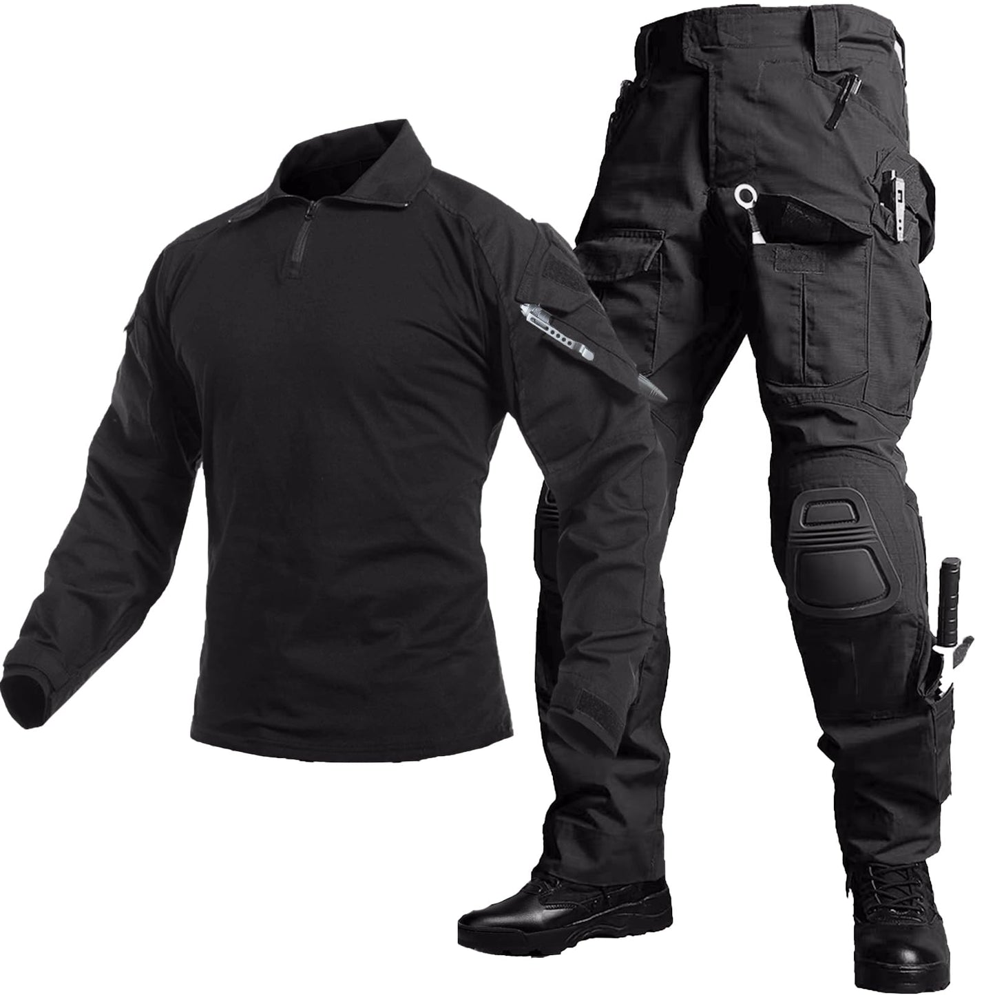 YKS JOOB Mens G3 Combat Uniform Set Tactical Combat Shirt and Pants Suit Hunting Paintball Airsoft Apparel Black S