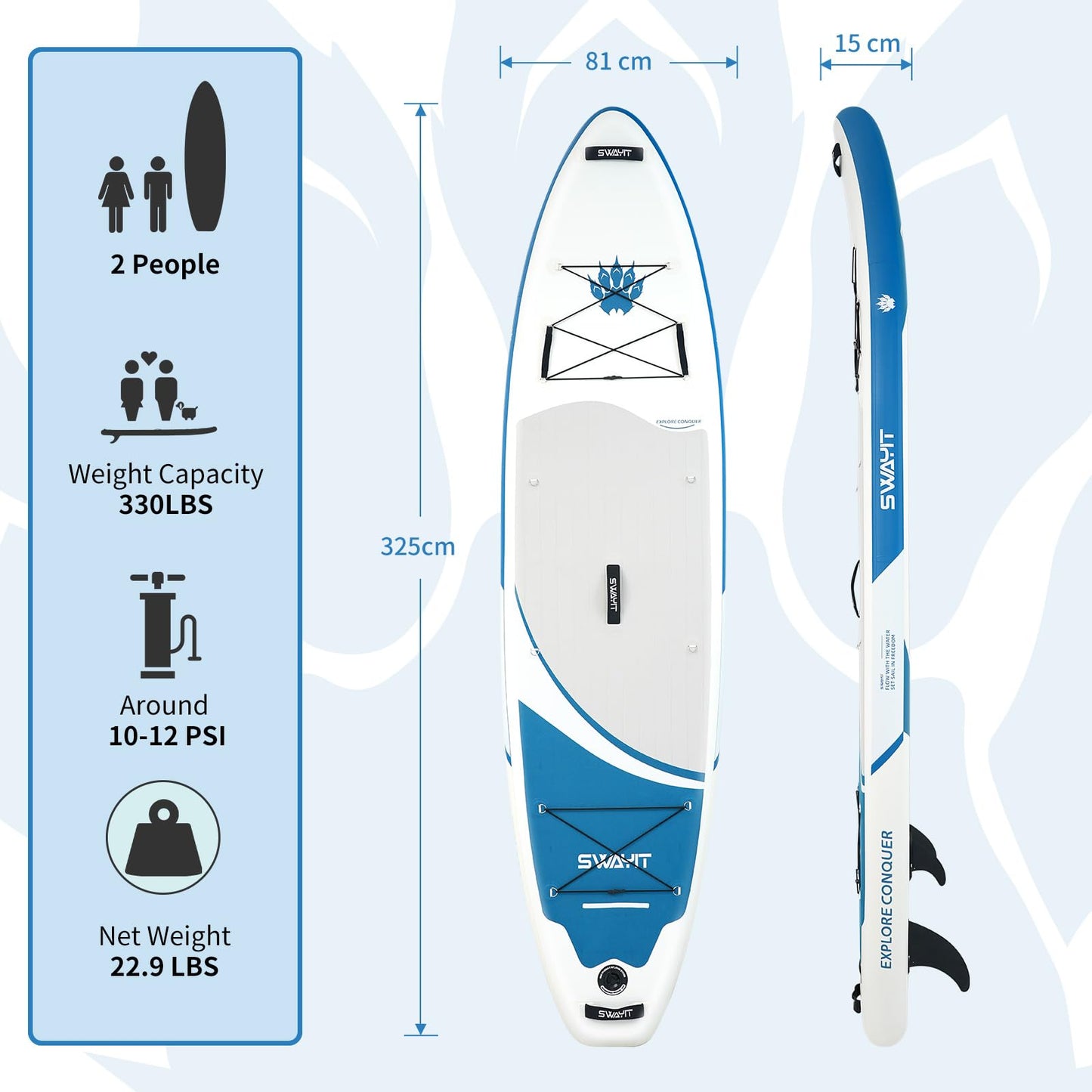 Durable Inflatable Paddle Board for Men –Swayit Heavy-Duty Blow Up SUP with Paddle, Pump, Leash & Bag, Stable Stand Up Paddle Board for Adults & Teens (Bear Claw Blue)