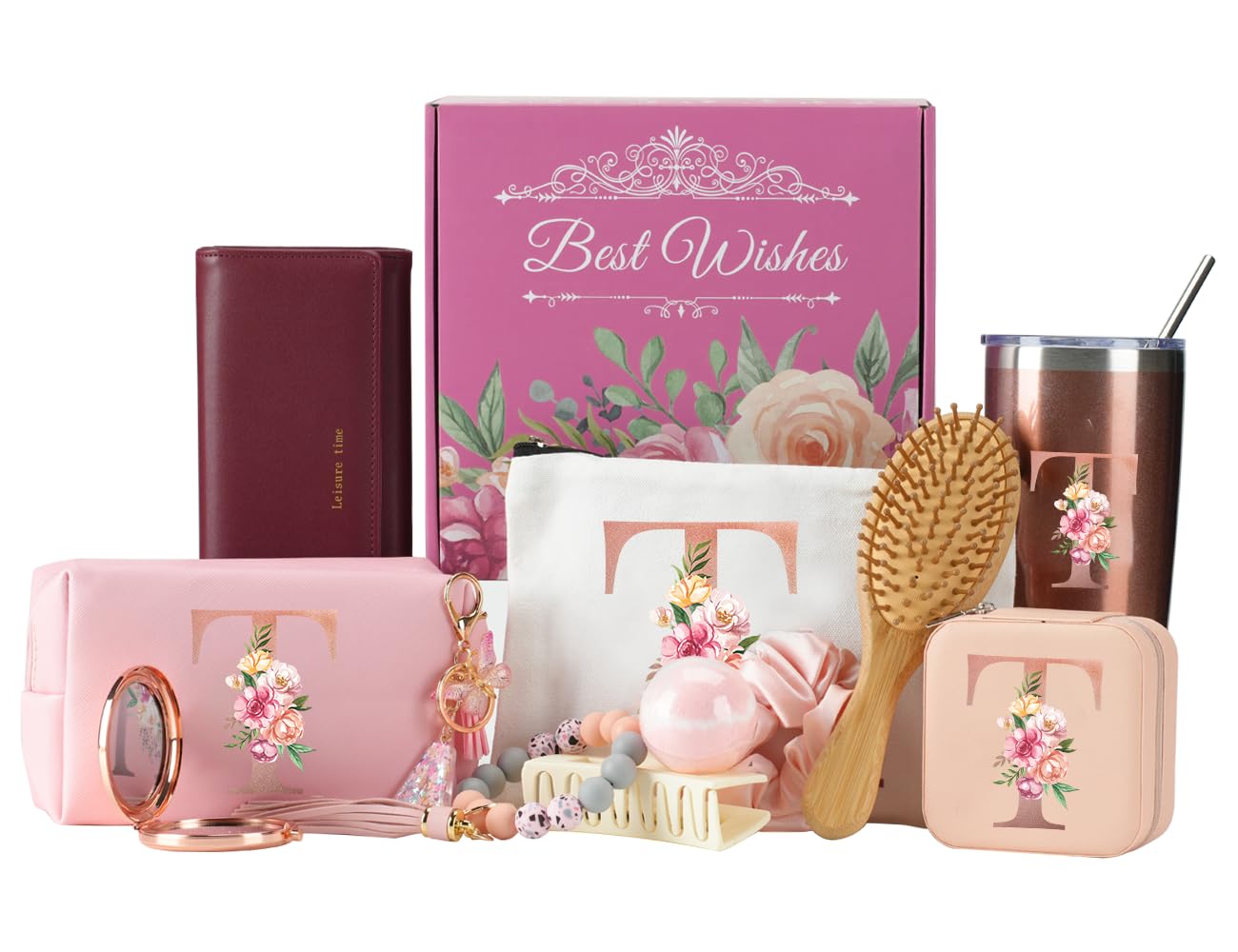 Birthday Gifts Set for Women Mom Bridesmaids Wife Unique Mother's Day Bath Gift Set Box Initial Letter Relaxing Wedding Spa Gifts Idea for Women Her Friend Grandma Sister Christmas gifts (T)