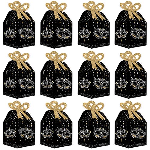 Big Dot of Happiness Masquerade - Square Favor Gift Boxes - Venetian Mask Party Bow Boxes - Set of 12