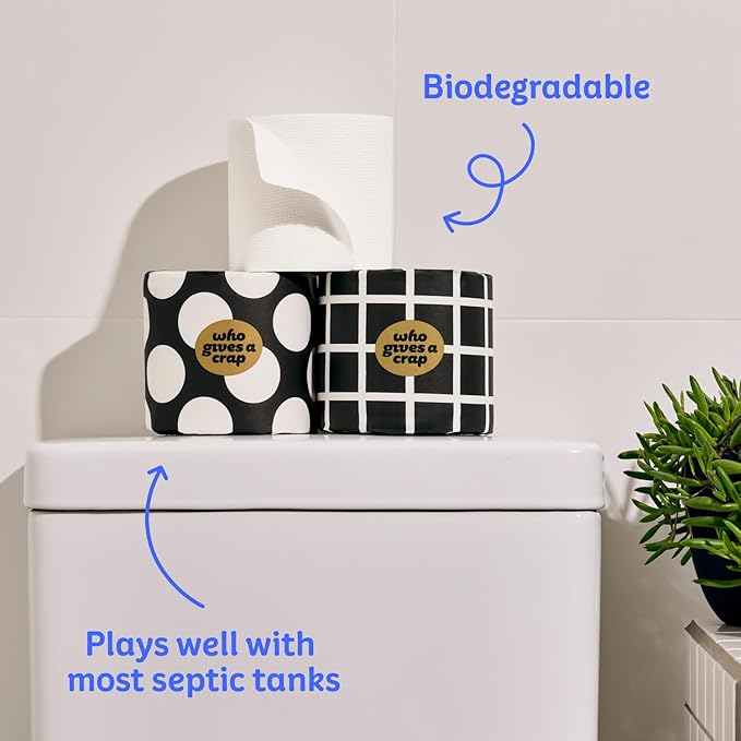 Who Gives A Crap 100% Bamboo Toilet Paper, 48 Rolls, 3 Ply, 370 Sheets, Long, Strong & Soft Toilet Tissue, Sustainable, Biodegradable, Renewable, Tree Free Bathroom Tissue Bulk Toilet Paper
