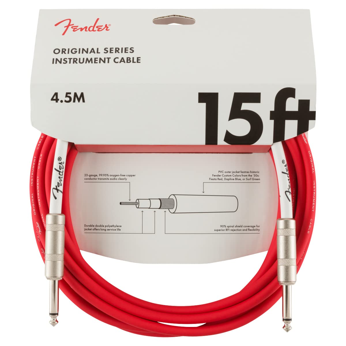 Fender Original Series Instrument Cable, Guitar Cable, Guitar Accessories, Straight/Straight, Fiesta Red, 15Ft