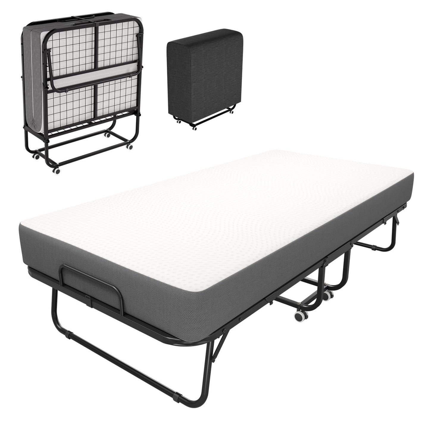 Pelnuies Nuvatheon Folding Bed with Mattress for Adults, Foldable Bed Frame, Portable Rollaway Bed with 5-inch Memory Foam Mattress & Sturdy Metal Frame, Space-Saving Easy Storage,75"x 31"
