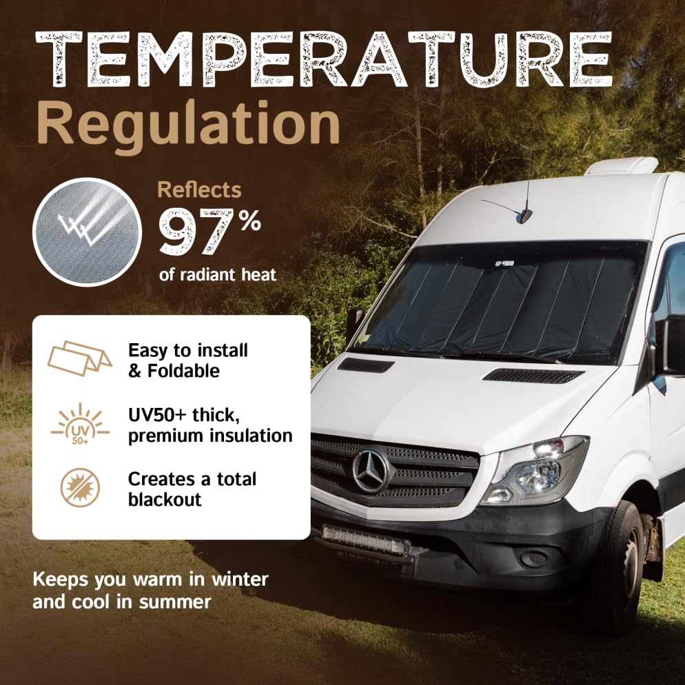 Living in a Bubble Insulated Blackout Windshield Cover for Mercedes Sprinter NCV3 & VS30, 2007-Current. Vanlife Must Have,...