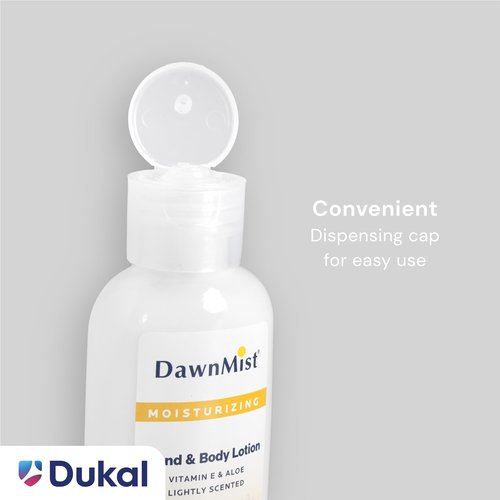 Dukal DawnMist Hand and Body Lotion with Dispensing Cap, 2 oz. – Pack of 144 Travel-Sized Moisturizing Bottles for Soft, Hydrated Skin