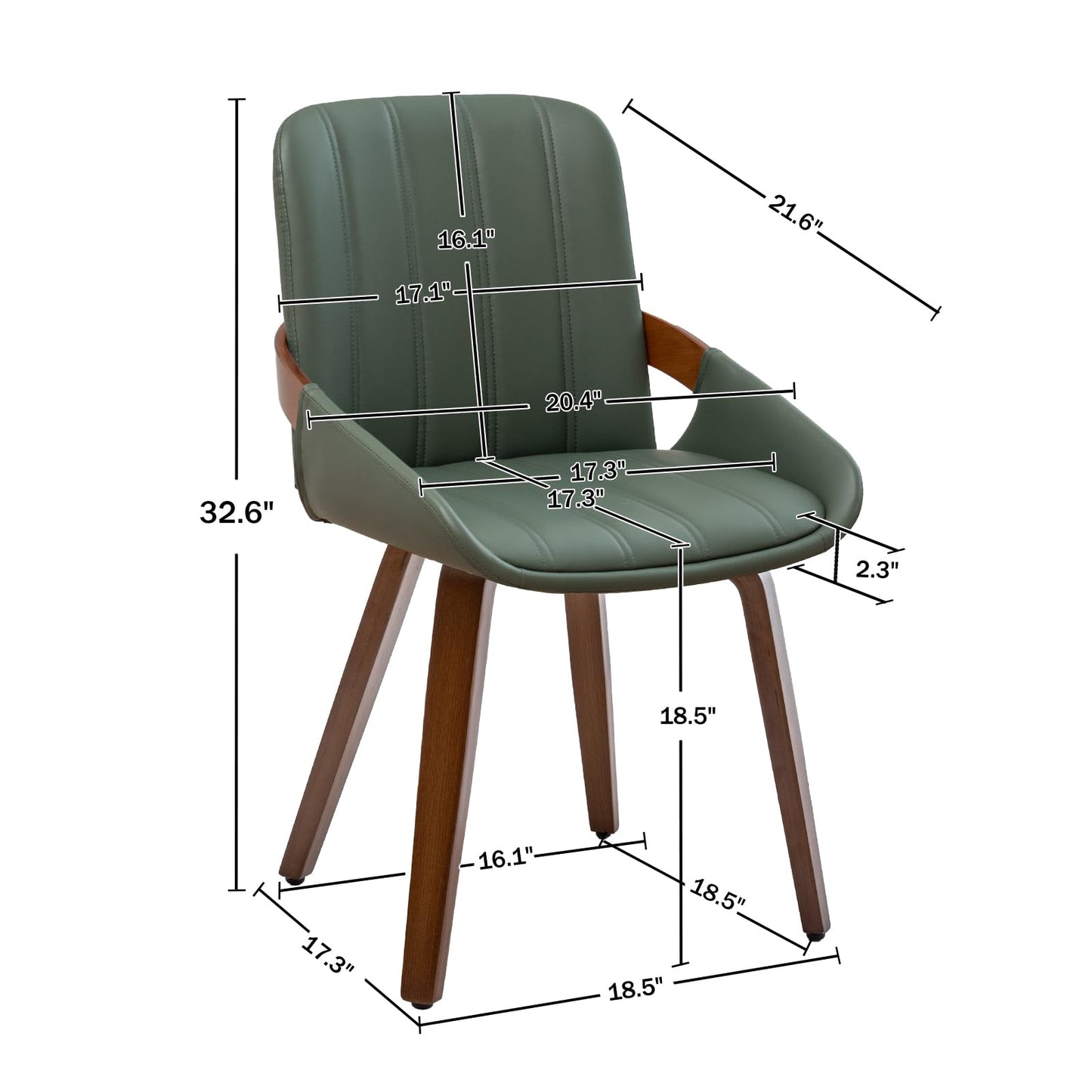 YOUUGIOR Mid Century Modern Faux Leather Upholstered Dining Chairs,Armless Accent Chairs with Sturdy Natural Wood Legs,Bamboo Backrest Support for Kitchen&Dining Room Chairs(Set of 4,Green)