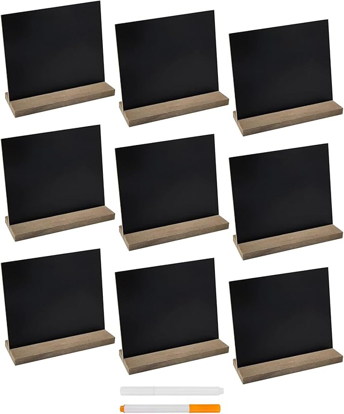DSTELIN 5 X 6 Inch Mini Tabletop Chalkboard Signs with Vintage Style Wood Base Stands, Set of 9