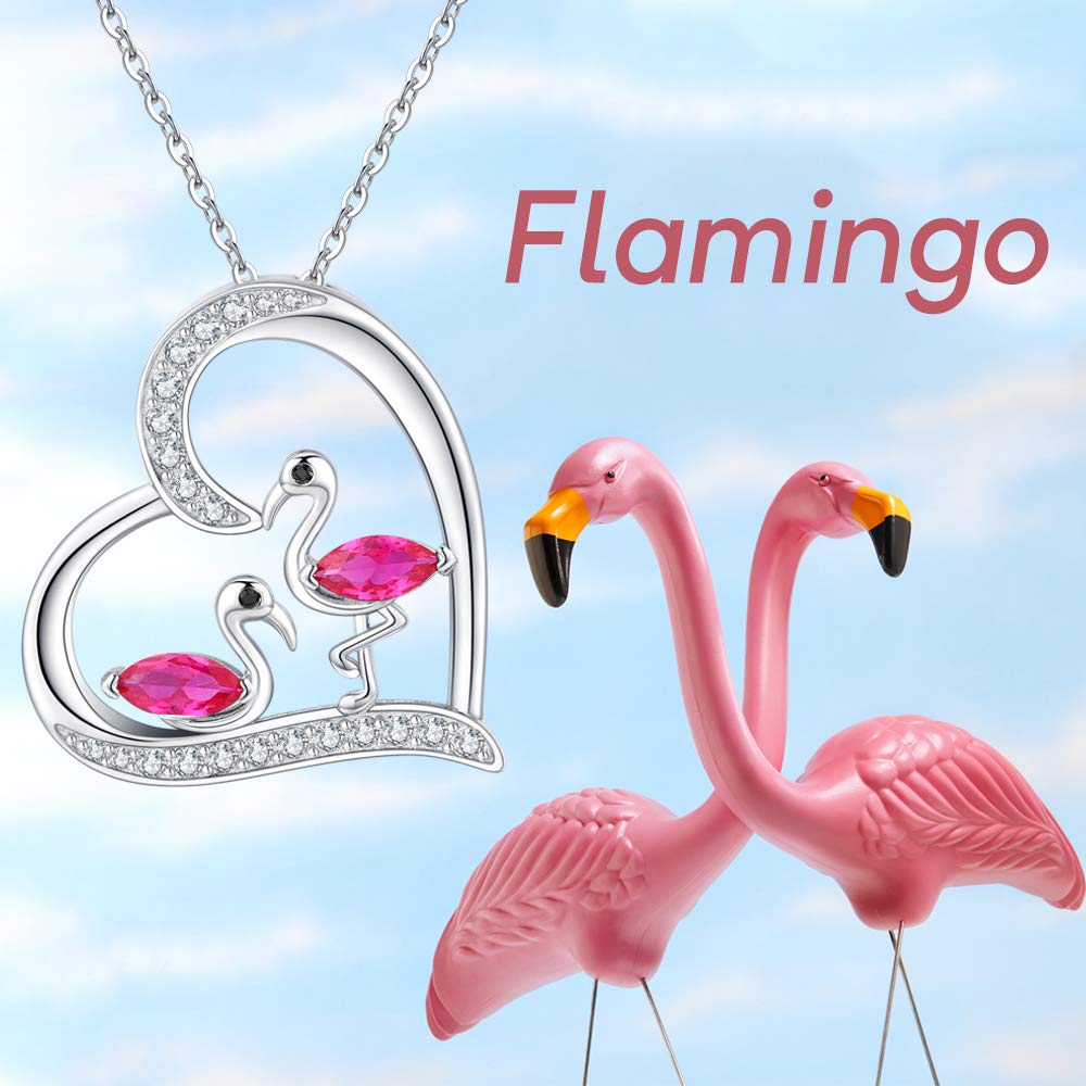 JUSTKIDSTOY Flamingo Gifts for Women 925 Sterling Silver Flamingo Necklace with Cubic Zirconia Pink Bird Jewelry Summer Birthday Gift for Girlfriend Daughter