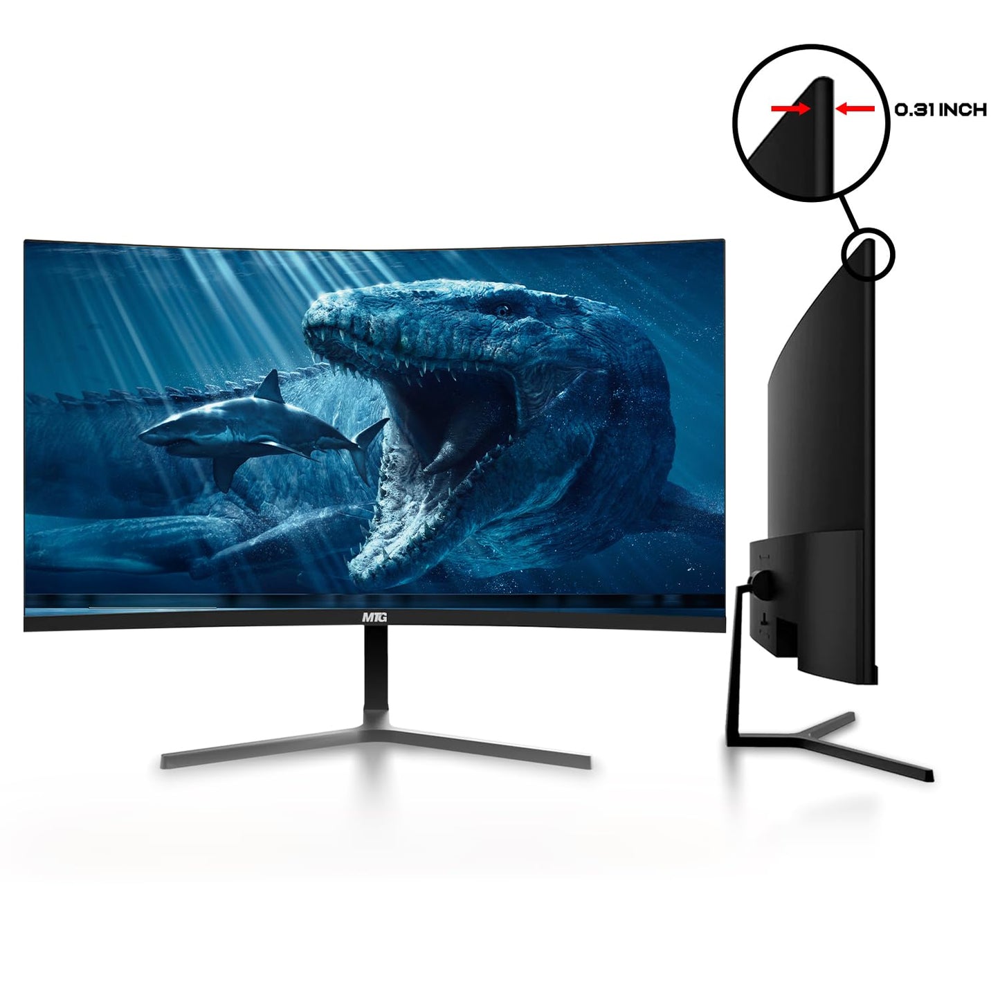 MTG 24" Curved Monitor Full HD 1080P Frameless Screen, HDMI DP USB Audio, Low Motion Blur, VESA Mount, Wireless Keyboard Mouse Combo, Computer Monitor for Gaming, Home and Office