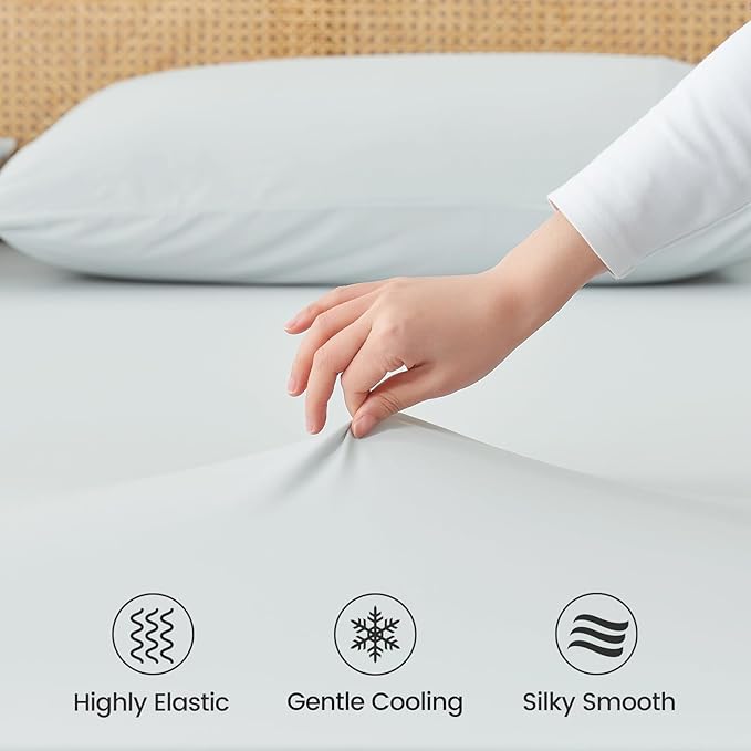 Cozy Bliss Premium Cooling Sheet Set King Size, Q-Max>0.4, 3PCS No Flat Sheet with 2 Pillowcases, Breathable Fitted Sheet for Hot Sleepers & Night Sweats, Deep Pocket Up to 18 Inches, Cool Blue
