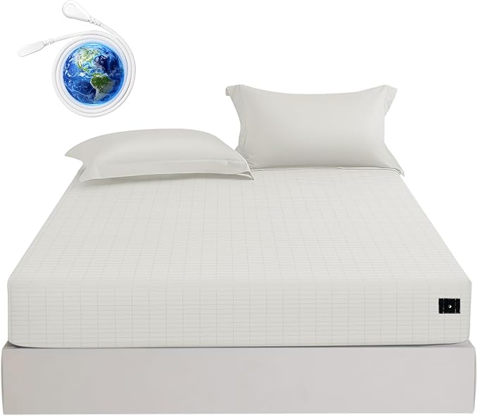 CHALTOUL Grounding Sheets King Size Premium Cotton for Healthy Sleep Therapy, Deep Pocket Grounding Fitted Sheets Includes Grounding Cord (Beige, King -76"x80"x14")
