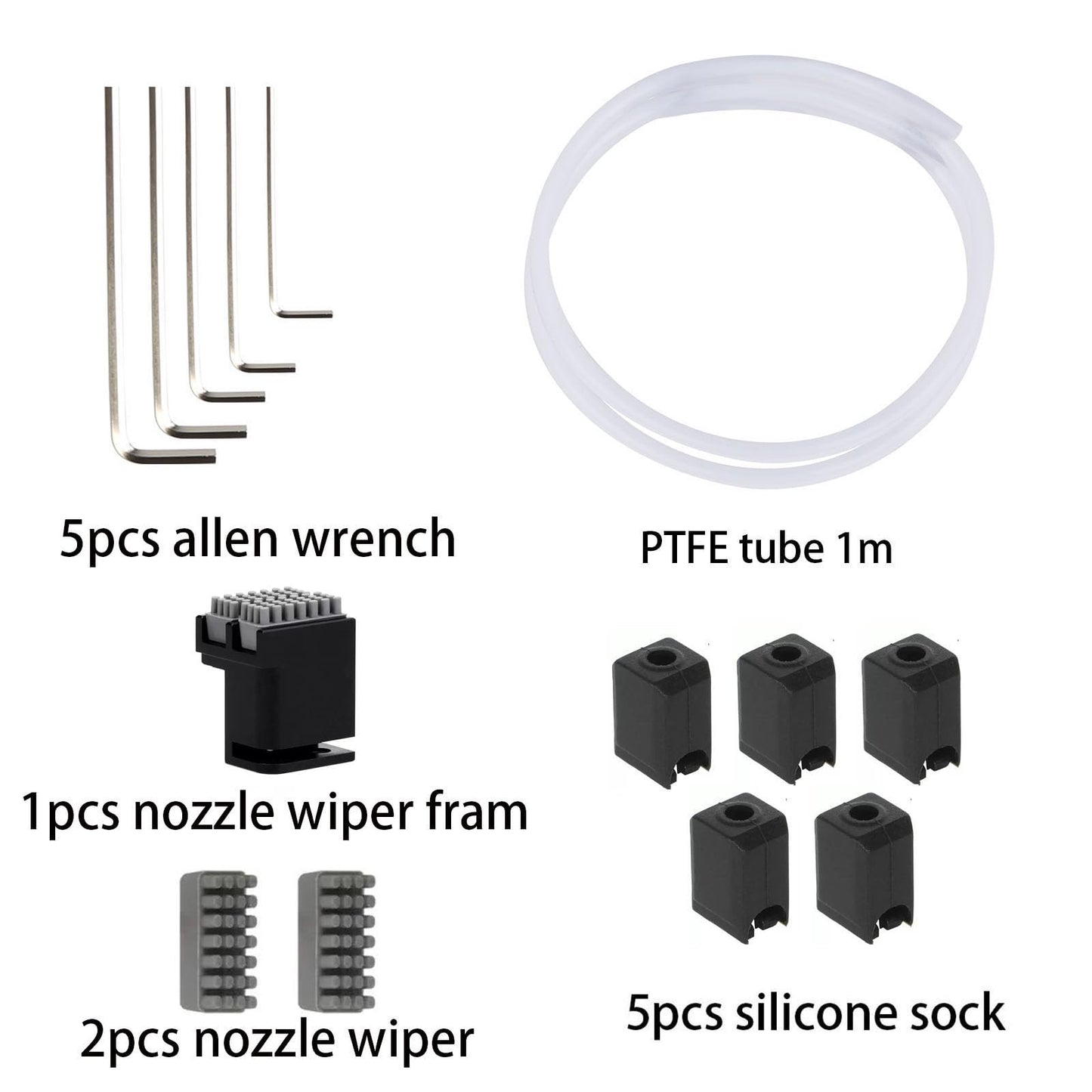 3D Printer Tool Kit for Bambu Lab X1/X1C/X1E/P1P/P1S, Maintenance Common Tool Kit with Nozzle Wiper, Clog Poke, Silicone Sock, PTFE Tube, Allen Wrench, Screwdriver, for 3D Print Removing, Cleaning