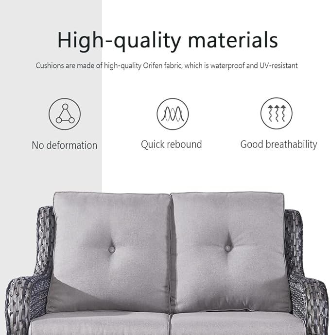 Belord 5 Piece Outdoor Patio Furniture Set - Wicker Furniture Patio Conversation Set, Outdoor Swivel Rocker Chairs with Loveseat Sofa and 2 Ottomans for Small Space, Gray Cushion