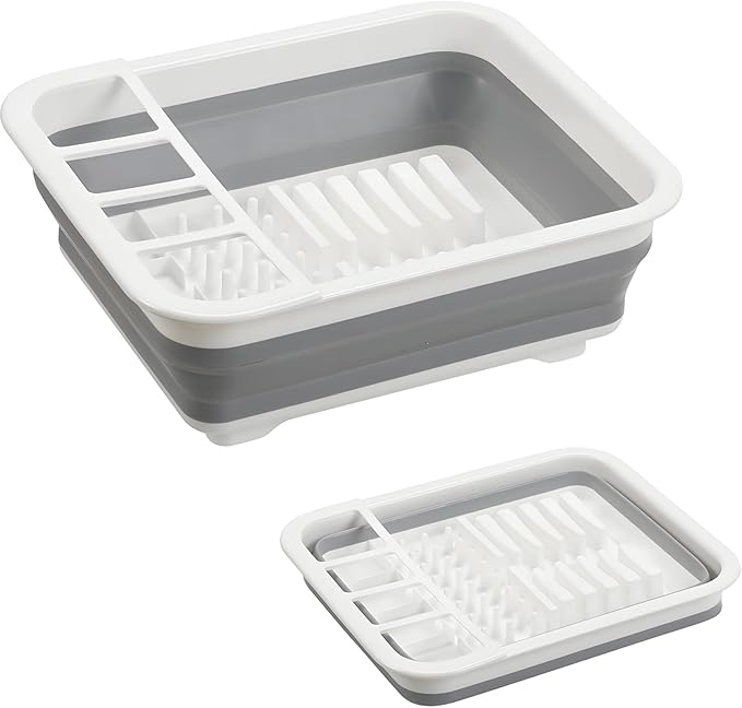 Collapsible Dish Drying Rack, Foldable Dinnerware Drainer Organizer for Storage Kitchen Counter RV Accessories Portable Ra...