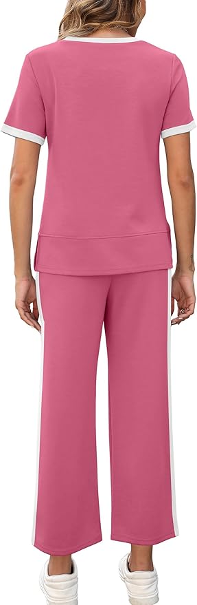 XIEERDUO Women's Side Slit Lounge Sets 2026 Fashion 2 Piece Travel Outfits Cozy Loungewear Wide Leg Tracksuits S-3XL
