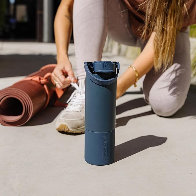 BrüMate Rise 25oz Water Bottle with Covered Silicone Straw | 100% Leakproof Insulated Water Bottle | Cup Holder Friendly Base | 25oz (Black Stainless)